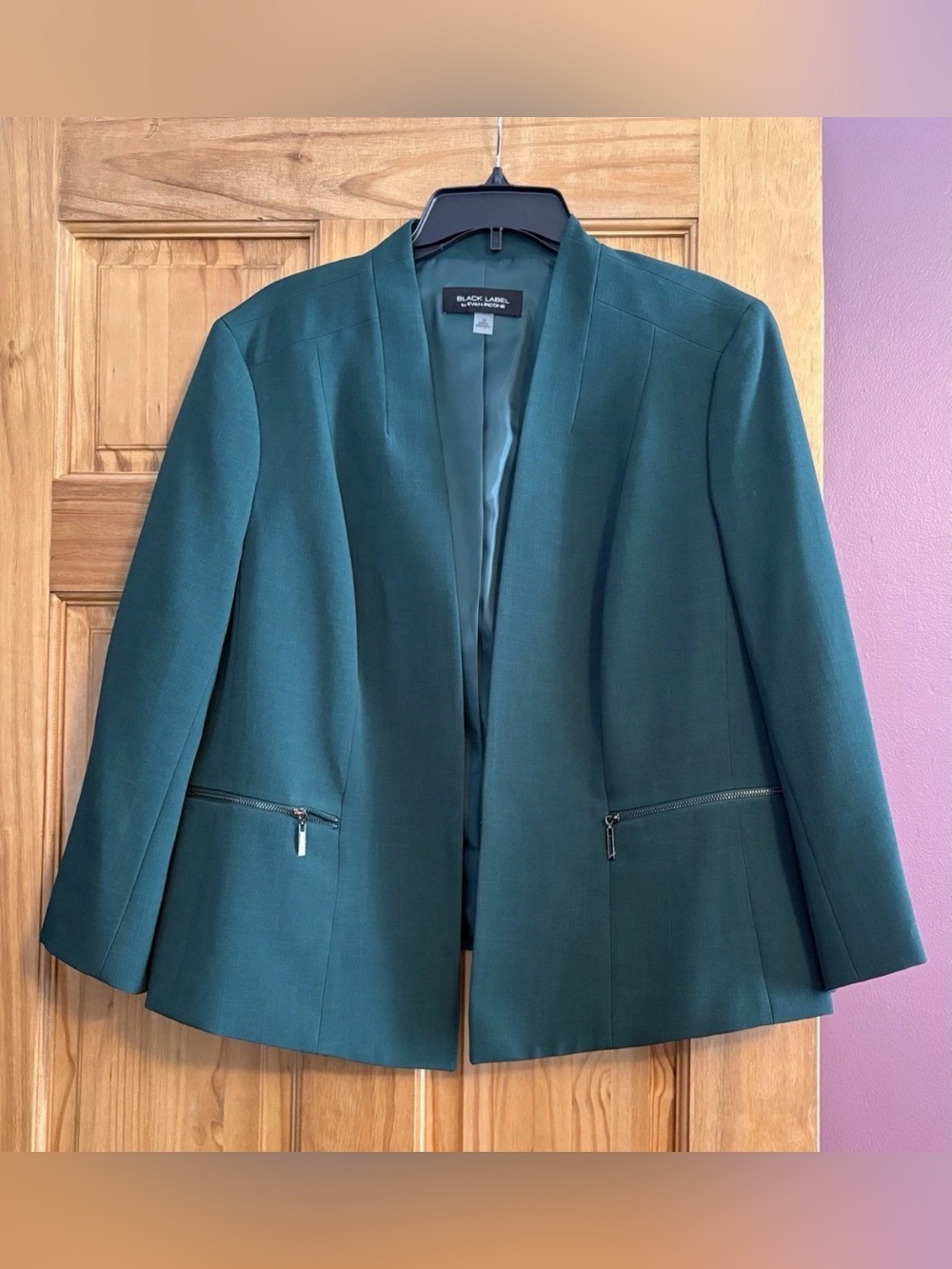 Black Label Evan Picone Teal Open-Front Blazer Jacket